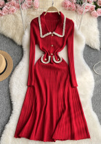 Women contrasting long-sleeved Peter Pan Collar Maxi dress Women contrasting long-sleeved Peter Pan Collar Maxi dress