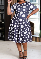 Women Polka Dot Print Elegant Short Sleeve Dress