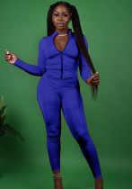 Women Fall Zipper Casual Sports Top and Two-piece trousers