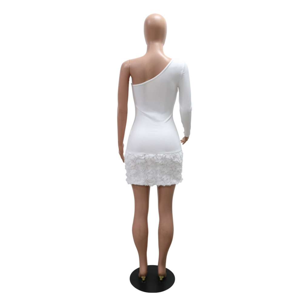 Women Single-Sleeve Ribbed Flower Bodycon Dress