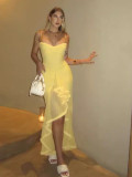 Women Sexy Backless Mesh Suspender Solid Dress
