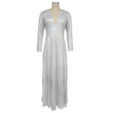 Women Sexy Slit Solid Sequin Maxi Dress