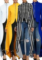 Women Long Sleeve Turtleneck Zipper Fake Pocket Irregular Dress