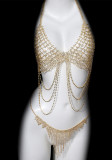 Women Style full diamond tassel body chain two-piece bikini chest chain belt accessories