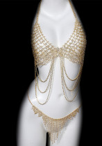 Women Style full diamond tassel body chain two-piece bikini chest chain belt accessories