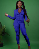 Women Fall Zipper Casual Sports Top and Two-piece trousers