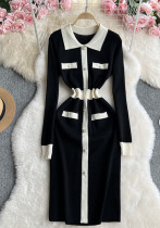 Women contrasting long-sleeved Knitting dress Women contrasting long-sleeved Knitting dress