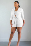 Women Casual Lace-up Blazer and Shorts Two-piece Set
