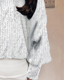 Women Career One Shoulder High Neck Lantern Sleeve Sequin Top