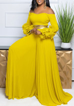 Women Off Shoulder ruffle sleeve solid pleated wide-leg jumpsuit Women Off Shoulder ruffle sleeve solid pleated wide-leg jumpsuit