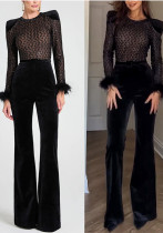 Women Casual Gold Velvet Patchwork Long Sleeve Jumpsuit Women Casual Gold Velvet Patchwork Long Sleeve Jumpsuit