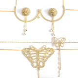 Women sexy sparkling diamond sexy body chain bikini thong sexy chest chain two-piece set