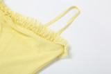 Women Sexy Backless Mesh Suspender Solid Dress