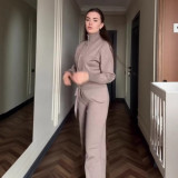 Women Fall Solid Crop Top And Pant Two-piece Set