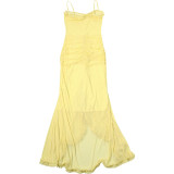 Women Sexy Backless Mesh Suspender Solid Dress