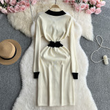 Women contrasting long-sleeved Knitting dress