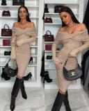 Women Solid Off Shoulder Long Sleeve Dress
