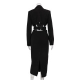 Women hollow Open Waist single-breasted long-sleeved Blazer dress