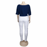 Women Navy Anchor Print Short Sleeve T-Shirt And Pants 2-Piece Set
