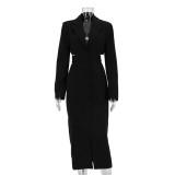 Women hollow Open Waist single-breasted long-sleeved Blazer dress