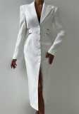 Women hollow Open Waist single-breasted long-sleeved Blazer dress