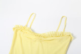 Women Sexy Backless Mesh Suspender Solid Dress