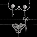 Women sexy sparkling diamond sexy body chain bikini thong sexy chest chain two-piece set