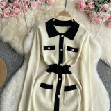 Women contrasting long-sleeved Knitting dress