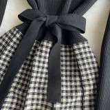 Women French long-sleeved knitting Stand Collar Maxi dress