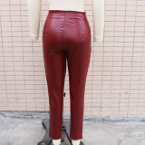 Women Pu-Leather Stretch Pants