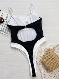 Women contrast color Halter Neck one-piece swimwear