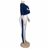 Women Navy Anchor Print Short Sleeve T-Shirt And Pants 2-Piece Set