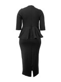 Plus Size Women Elegant Solid Bodycon Dress