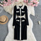 Women contrasting long-sleeved Knitting dress