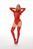 Women Jumpsuit Zipper Stretch pu-Leather Sexy Lingerie