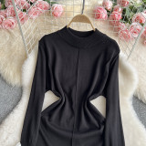 Women French knitting irregular contrasting Patchwork sweater dress