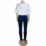 Women Navy Anchor Print Short Sleeve T-Shirt And Pants 2-Piece Set