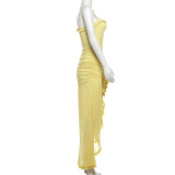 Women Sexy Backless Mesh Suspender Solid Dress