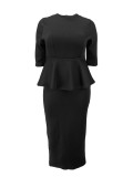 Plus Size Women Elegant Solid Bodycon Dress