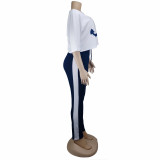 Women Navy Anchor Print Short Sleeve T-Shirt And Pants 2-Piece Set