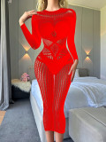 Sexy Lingerie Long-Sleeved Transparent Hollow Sexy Fishnet Nightdress