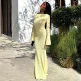 Women Autumn Low Back Lace-Up Backless Long Sleeve Long Dress