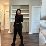 Tight Fitting Solid Color Sexy Slim Elastic Band Turban Two Piece Pants Set