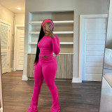 Tight Fitting Solid Color Sexy Slim Elastic Band Turban Two Piece Pants Set