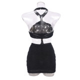 Autumn Hollow Low Back Halter Neck Metal Decoration Women Short Dress