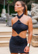Autumn Hollow Low Back Halter Neck Metal Decoration Women Short Dress