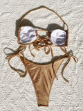 Sexy Lace-Up Swimsuit Women Low Back Solid Color Bikini