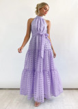 Spring Summer Fashion Solid Color Halter Neck Casual Party Dress For Women