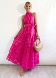 Spring Summer Fashion Solid Color Halter Neck Casual Party Dress For Women
