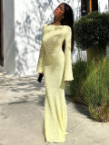 Women Autumn Low Back Lace-Up Backless Long Sleeve Long Dress